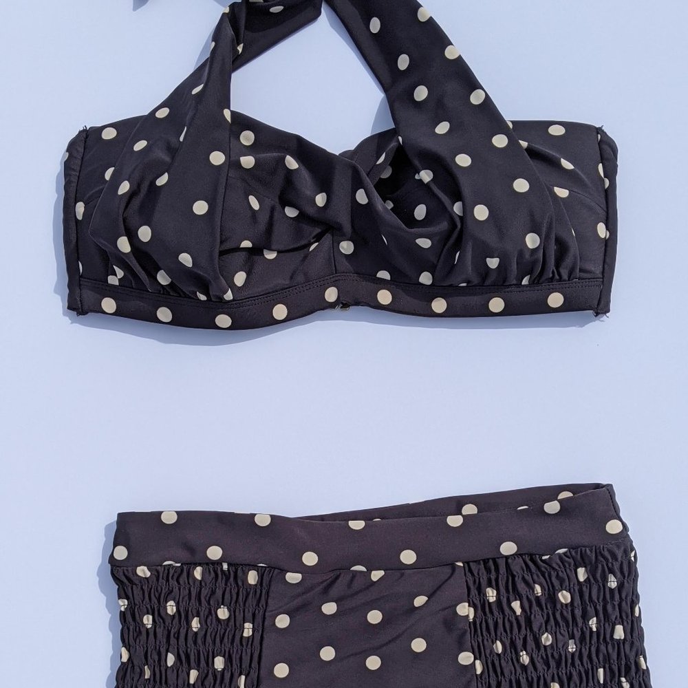 Retro Black and White Polka Dot Two Piece Swimsuit